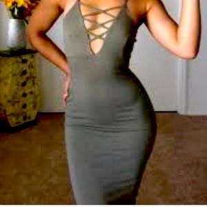 Bodycon Spaghetti Strap Crisscross Midi Dress